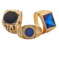 Three yellow gold gemset gentlemans rings