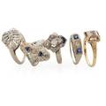 Five diamond or sapphire gold rings