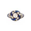 Victorian diamond  enameled yellow gold ring