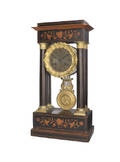 French inlaid rosewood and brass portico clock