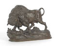Patinated bronze of a buffalo and wolf early 20th c