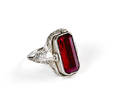 14K white gold cameo and ruby flip ring in a filigree setting