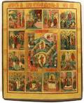 A RUSSIAN ICON OF THE RESURRECTION WITH FEASTS 19TH CENTURY
