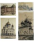 KONSTANTIN FEDOROVICH YUON RUSSIAN 18751958 A Group of Four Drawings of Russian Scenes
