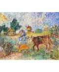 DAVID BURLIUK RUSSIAN 18821967 Girl with Cow and Windmill