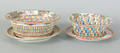 Two Chinese porcelain rose medallion reticulated fruit bowls with undertrays 19th c