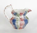 Red blue and green rainbow spatter pitcher 19th c