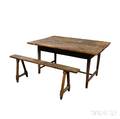 Country Stretcherbase Pine Table and a Bench