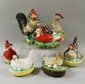 Six Henonnest Covered Dishes and a Rooster Figure