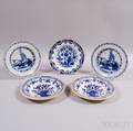 Five Delft Blue and Whitedecorated Plates