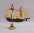 Polychrome Sheet Tin Sailing Vessel Weathervane on Stand