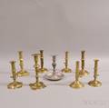 Nine Early Mostly Brass Candlesticks