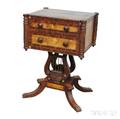 Federal Mahogany Carved and Birdseye Maple Veneer Twodrawer Lyrebase Worktable