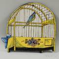 Polychrome Faience Plaque of a Bird and Birdcage