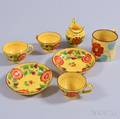 Seven Pieces of Floraldecorated Canary Ceramic Tableware