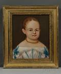 American School 19th Century Portrait of a Child in a Blueribboned White Dress