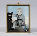 American School 19th Century Miniature Portrait of a Boy and Dog
