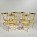 Set of Six Yellow Paintdecorated Dining Chairs
