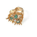 14K yellow gold emerald ring of birds nest form