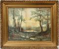 VAN VLIET WATERCOLOR WOODED LANDSCAPE W POND