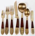 THAI BRASS  WOOD FLATWARE SET FOR 8