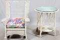 WHITE WICKER ROCKING CHAIR  TABLE