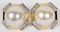 18KT GOLD MABE PEARL AND DIAMOND EARRINGS PAIR