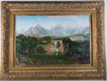 Indian Camp Mountain Landscape Oil on Canvas