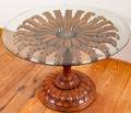 Rosewood Carved Pedestal Table Glass Top