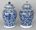 Pair of Chinese blue and white porcelain covered jars