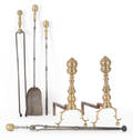 Assembled Federal brass fireplace set ca 1820