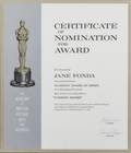 JANE FONDA ACADEMY AWARD NOMINATION PLAQUE 1978