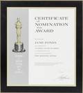 JANE FONDA ACADEMY AWARD NOMINATION PLAQUE 1986
