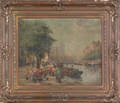 Fine French oil on canvas impressionist canal scene 19th c