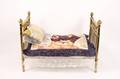 Brass Doll or Pet Bed wCat Motif Bedding