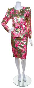 An Yves Saint Laurent Metallic Gold and Pink Rose Applique Suit