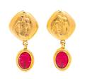 A Pair of Chanel Red Glass and Goldtone Drop Earclips