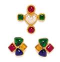 A Chanel Multicolor Glass and Goldtone Brooch and Earclip Set