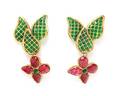 A Pair of Chanel Green and Red Gripoix Earclips