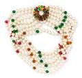 A Chanel Six Strand Faux Pearl and Gripoix Necklace