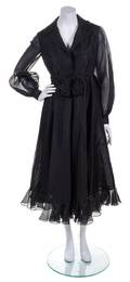 An Oscar de la Renta Black Organza Layered Evening Dress