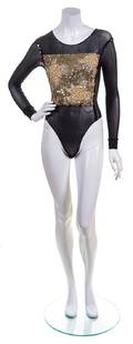 A Giorgio Armani Black Net and Gold Sequin Bodysuit
