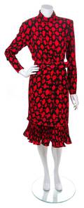 A Louis Feraud Black and Red Print Layered Dress