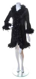 A Jean Muir Black Sheer Feather Trimmed Coat