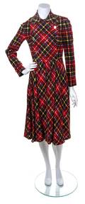 A Geoffrey Beene Multicolor Wool Plaid Dress
