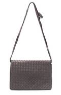 A Bottega Veneta Metallic Gray Intrecciato Flap Handbag
