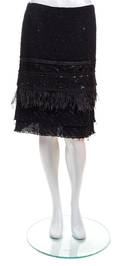 A Tuleh Black Cotton Beaded Feather Trim Skirt
