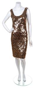 A Cathy Hardwick Wool and Copper Sequin Sleeveless Dress