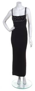 A Gianni Versace Black Silk Studded Column Gown