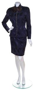 A Christian Dior Navy Jacquard Print Skirt Suit